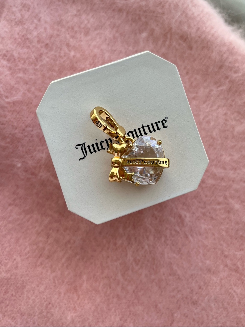 Juicy Couture Heart Charm Bracelet Necklace Pendant Key Ring Fob Rhinestone Logo